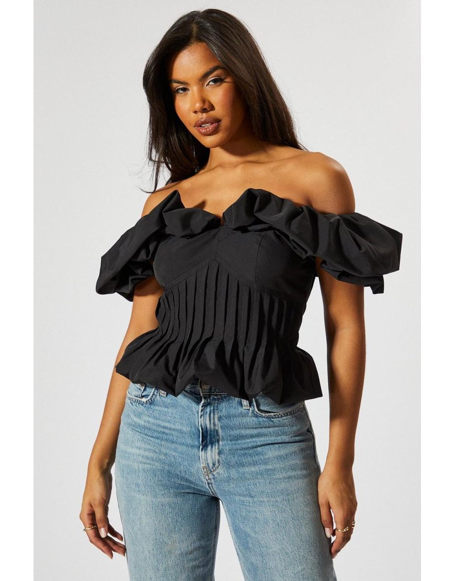 Ruffle Bardot Cinched Waist Top