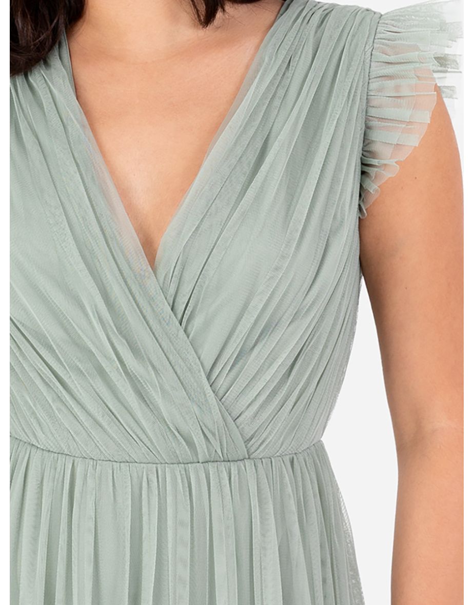 Anaya With Love Recycled Frosty Green Short Sleeve V Neck Tiered Maxi Dress - 4