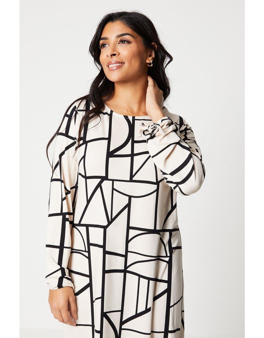 Petite Column Midi Shift Dress with Long Sleeve - 3