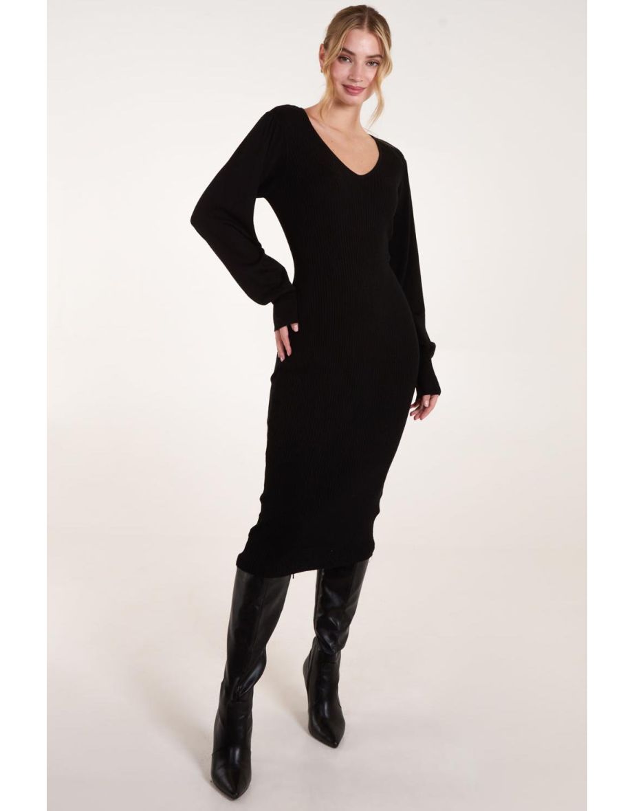 V-Neck Ribbed Dress