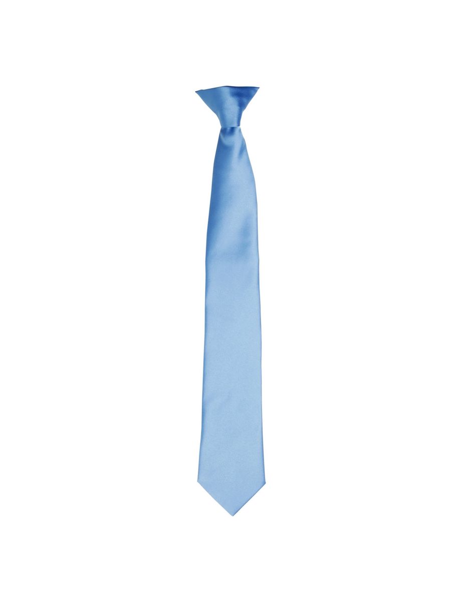 Premier Colours Mens Satin Clip Tie - Mid Blue