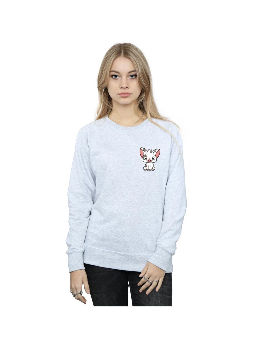 Disney Womens/Ladies Moana Pua The Pig Breast Print Sweatshirt - Sports Grey