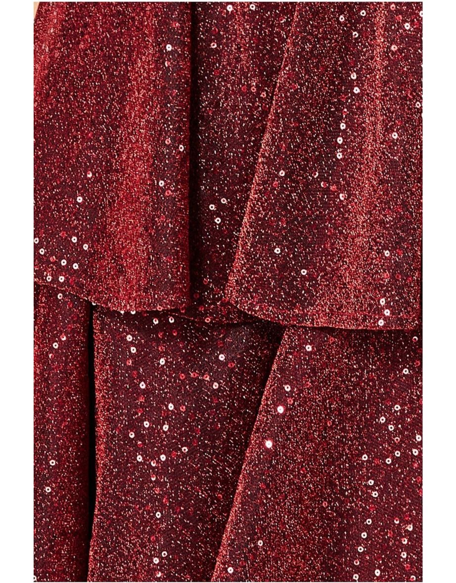 Goddiva Sequin Lurex Tiered Midi Dress - Wine - 4