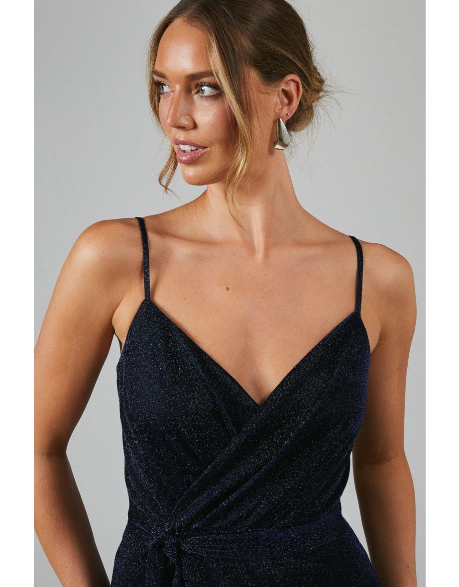 Debut London by Coast Wrap Front Glitter Jersey Bridesmaids Dress - 3