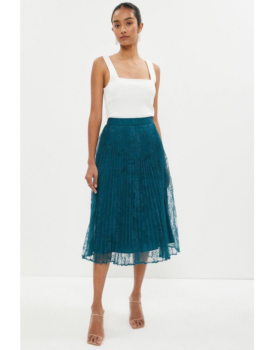 Pleated Lace Midi Skirt