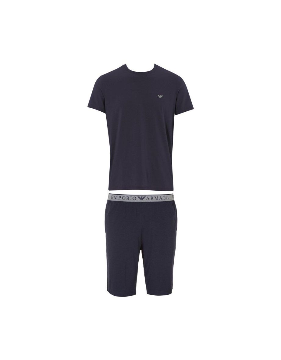 Emporio Armani Waistband Logo Short Pyjama Set Navy Grey