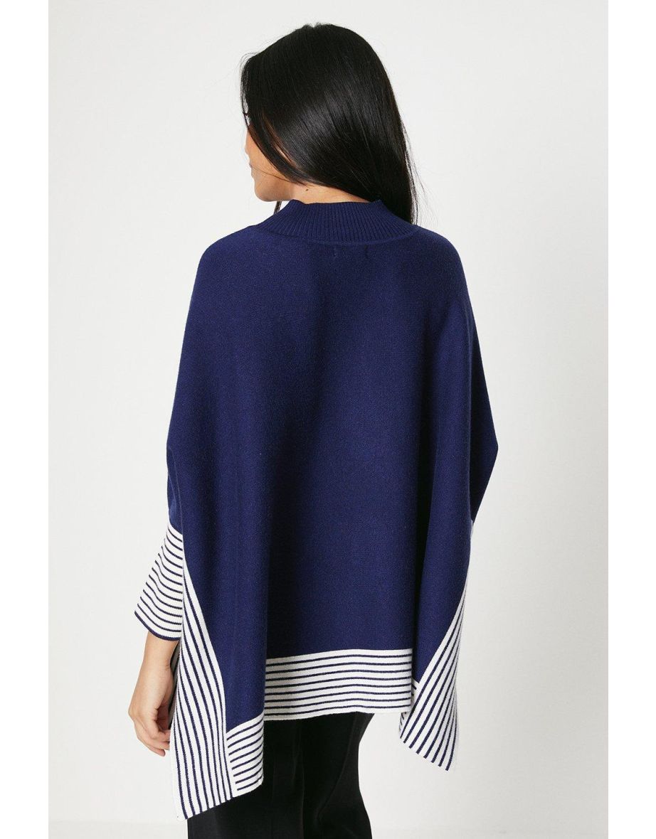 Petite Oversized Poncho Jumper With Contrast Stripe - 2