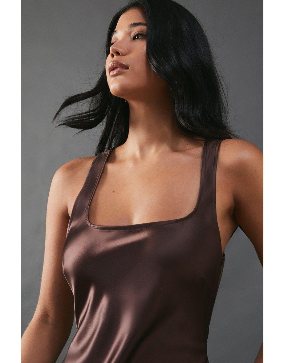 Satin Scoop Neck Bias Midi Slip Dress - 3