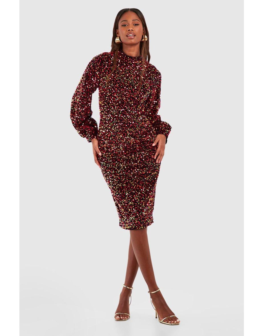 Velvet sequin hot sale high neck dress