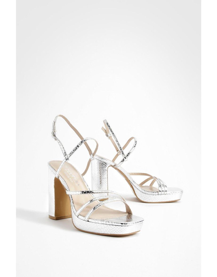 Wide fit clearance silver platform heels