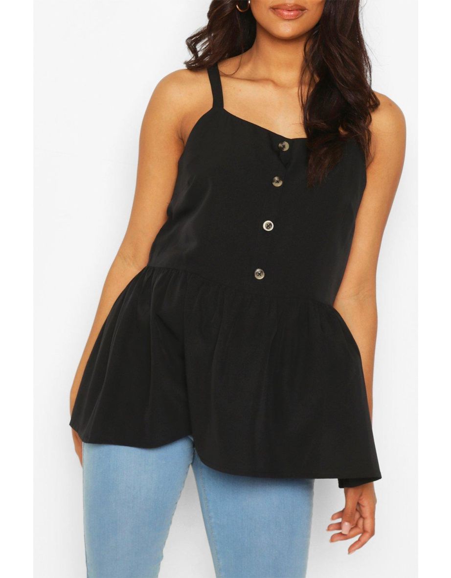 Maternity Button Front Cami Smock Top - black