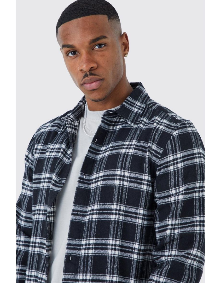 Long Sleeve Grid Check Shirt - black - 2