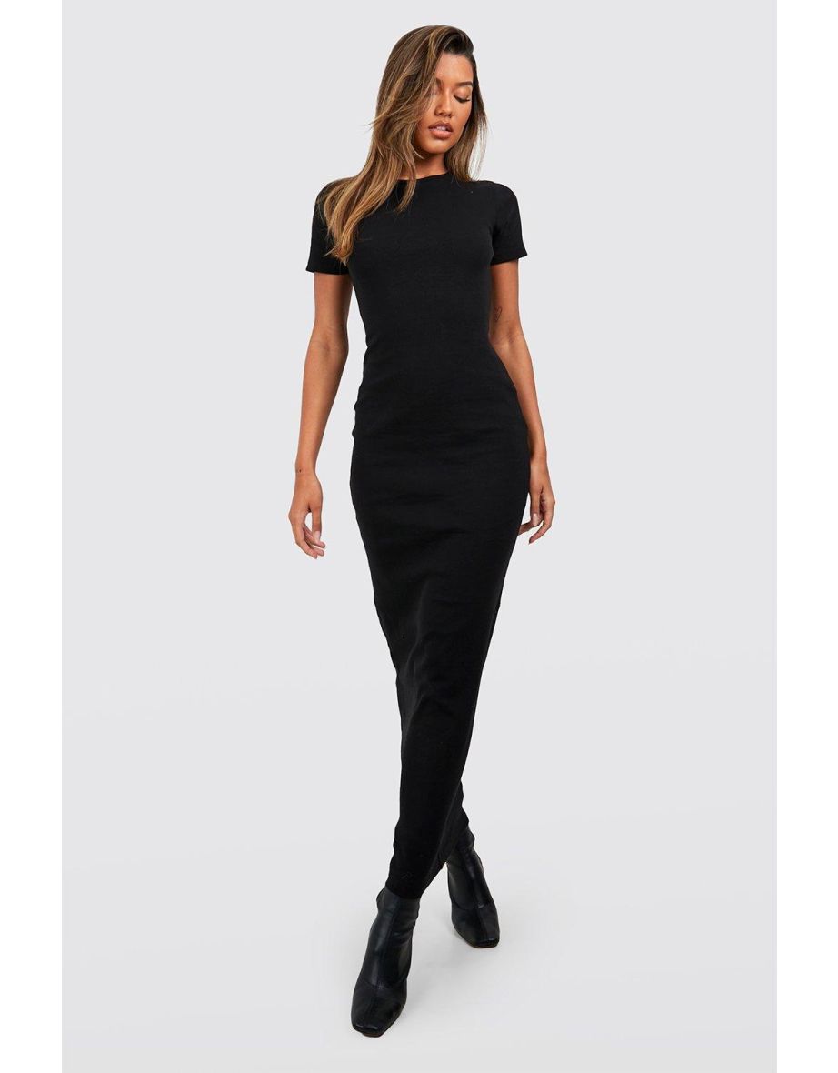 Basic Cap Sleeve Maxi Dress - black