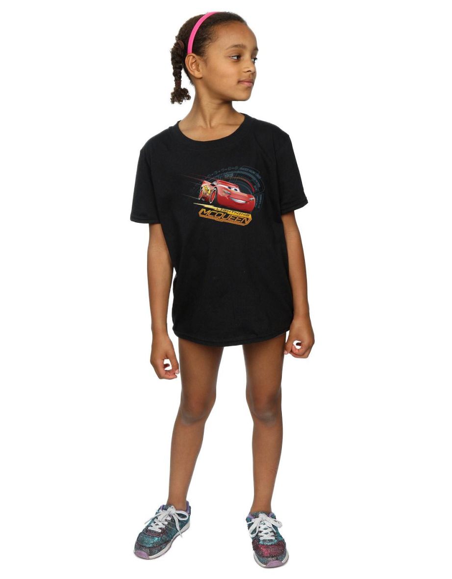 Cars Girls Lightning McQueen Cotton T-Shirt - Black