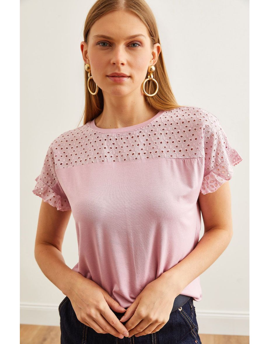 Women's Dried Rose Top Scallop Sleeve Flounce T-Shirt - 7