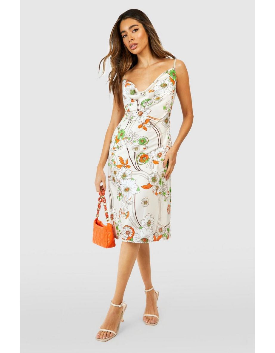 Floral strappy midi outlet dress