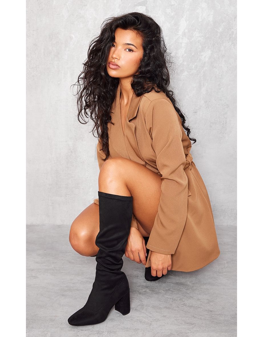 Shop Black Faux Suede Round Toe Over The Knee Sock Boots Online in Oman VogaCloset