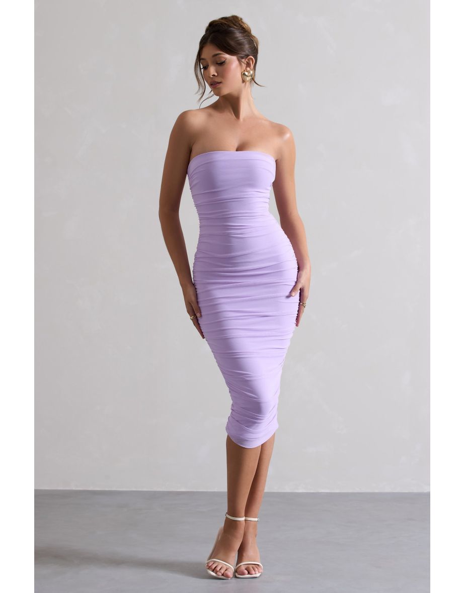 My Girl | Lilac Strapless Bodycon Ruched Mesh Dress