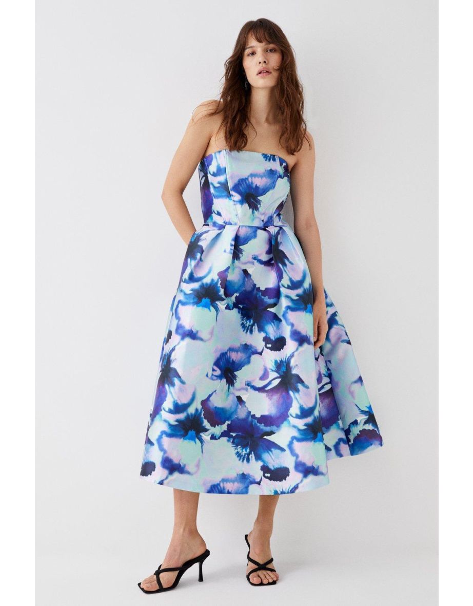 Satin Twill Strapless Midi Dress