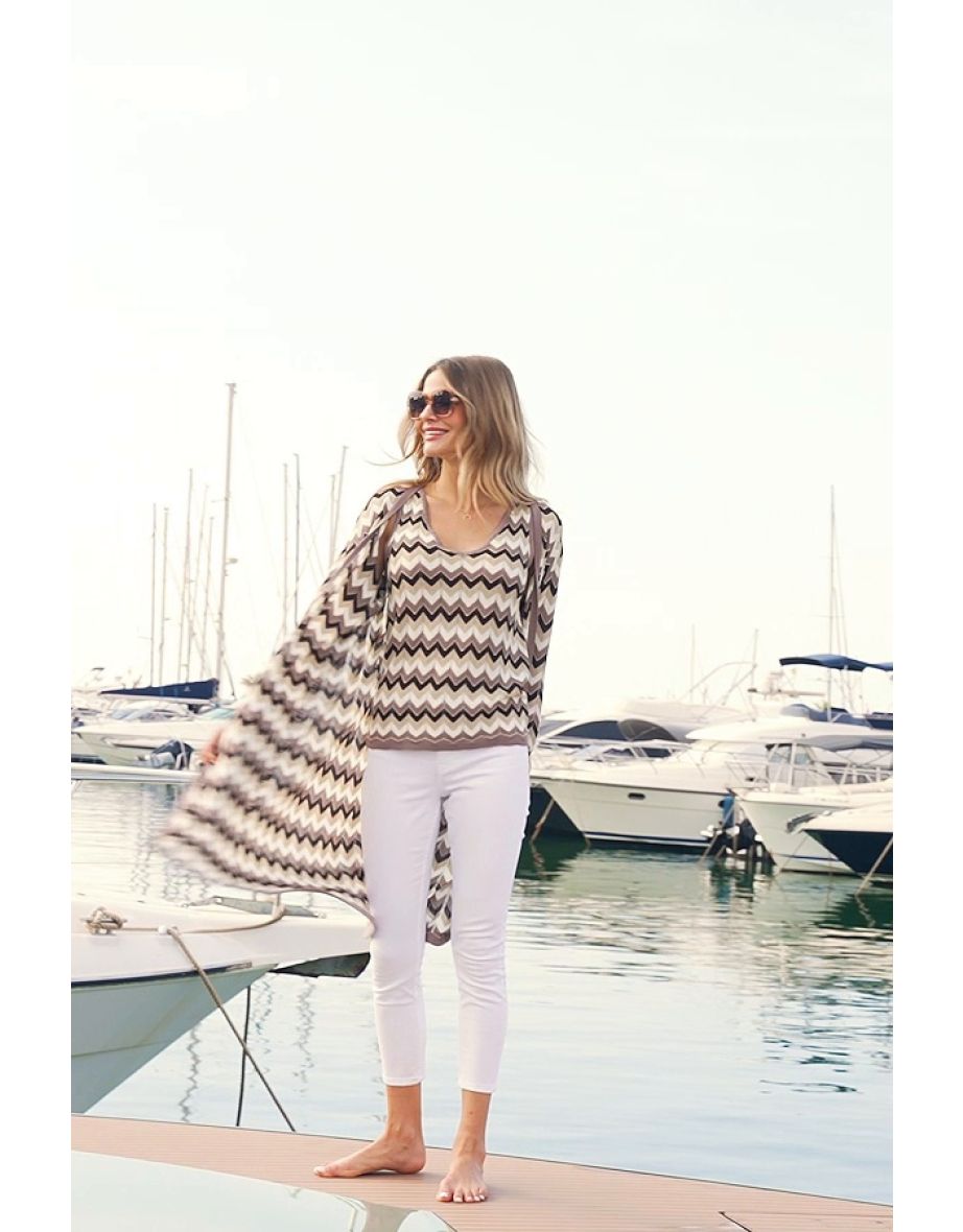 Neutral Metallic Chevron Print Longline Cardigan - 4