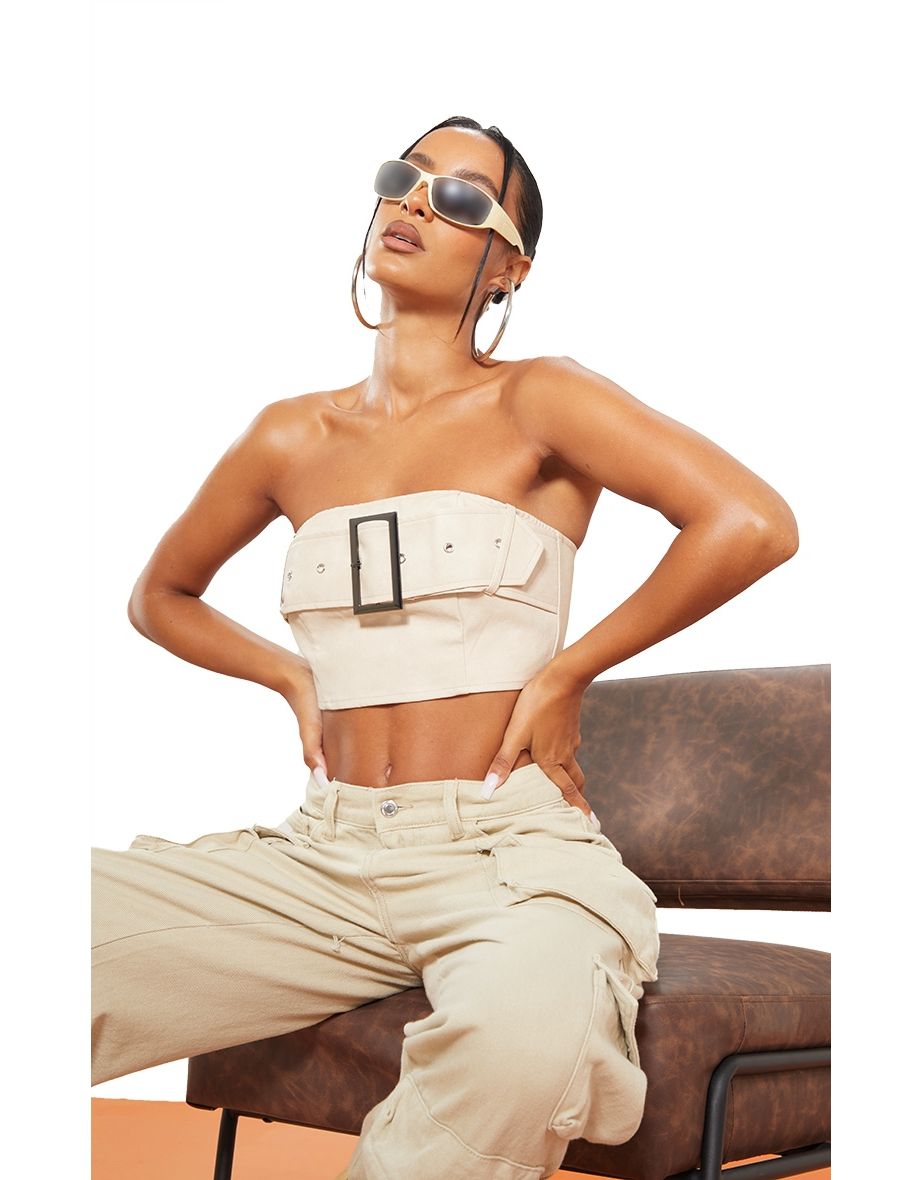 Leather buckle clearance crop top