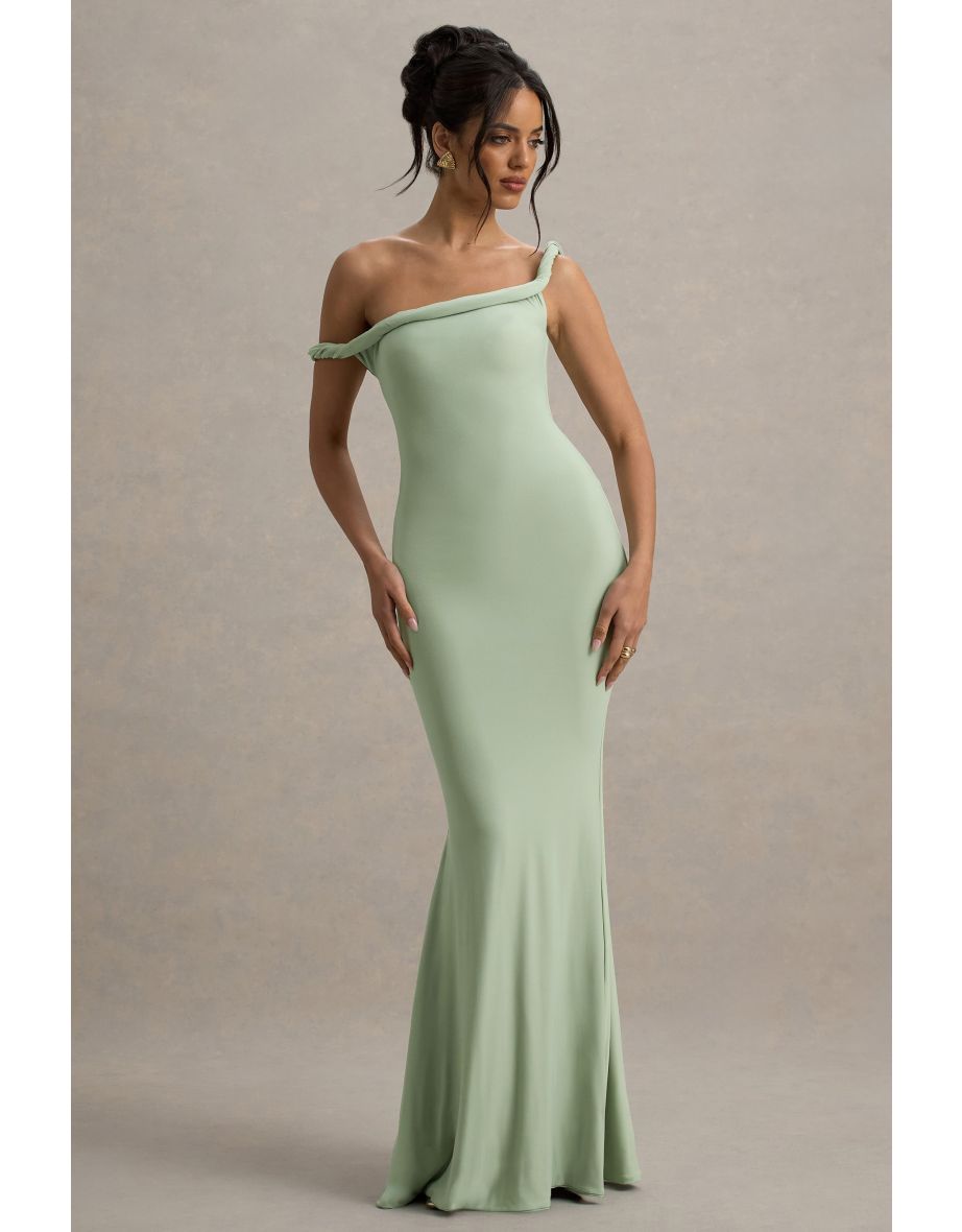 Lita | Light Green Twisted Asymmetric Maxi Dress