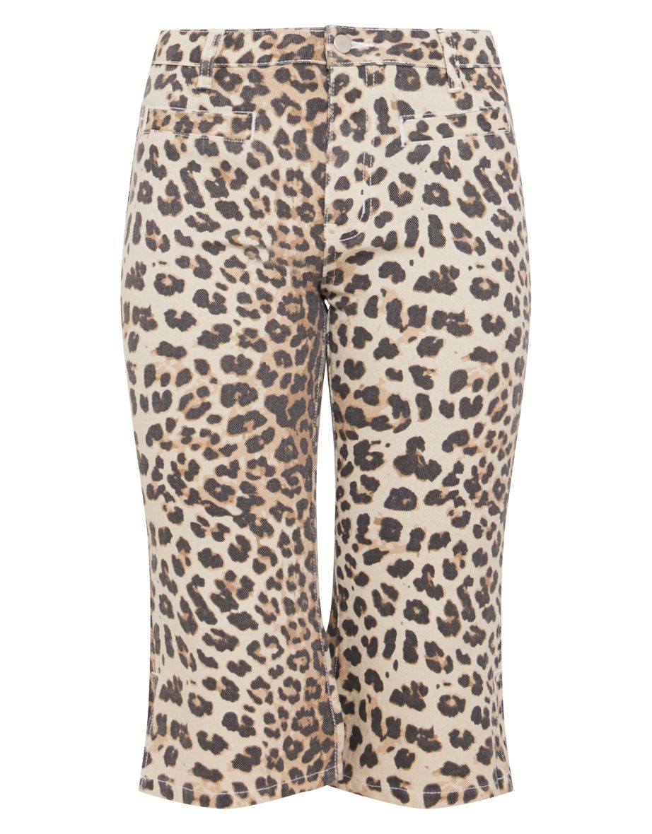 Light Brown Leopard Print Denim Capris - 4