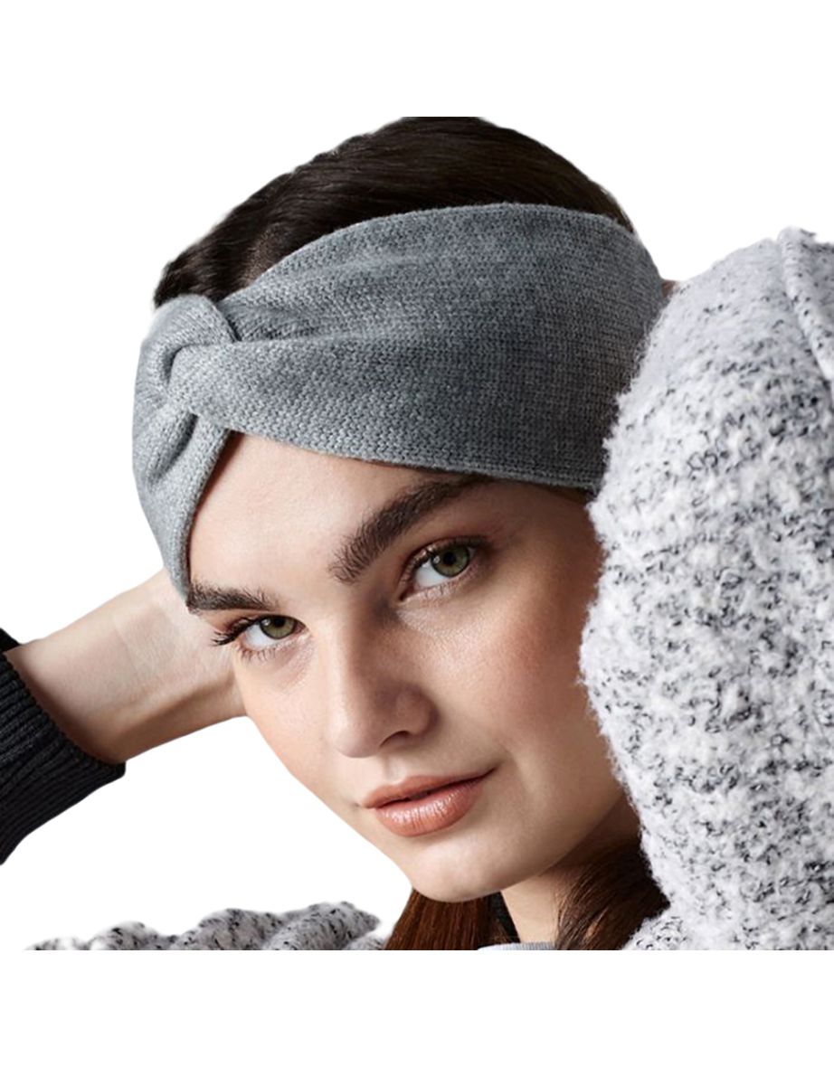 Beechfield Womens/Ladies Twist Knit Headband - Grey Marl