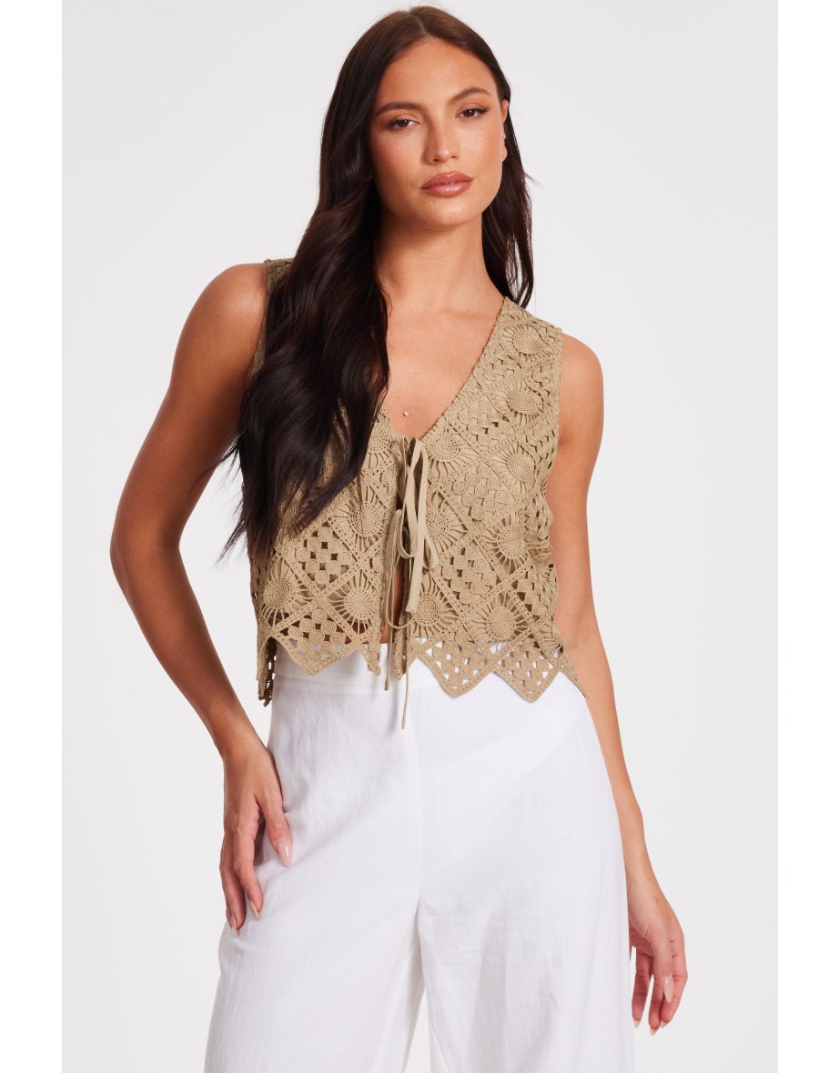 Khaki Crochet Waistcoat