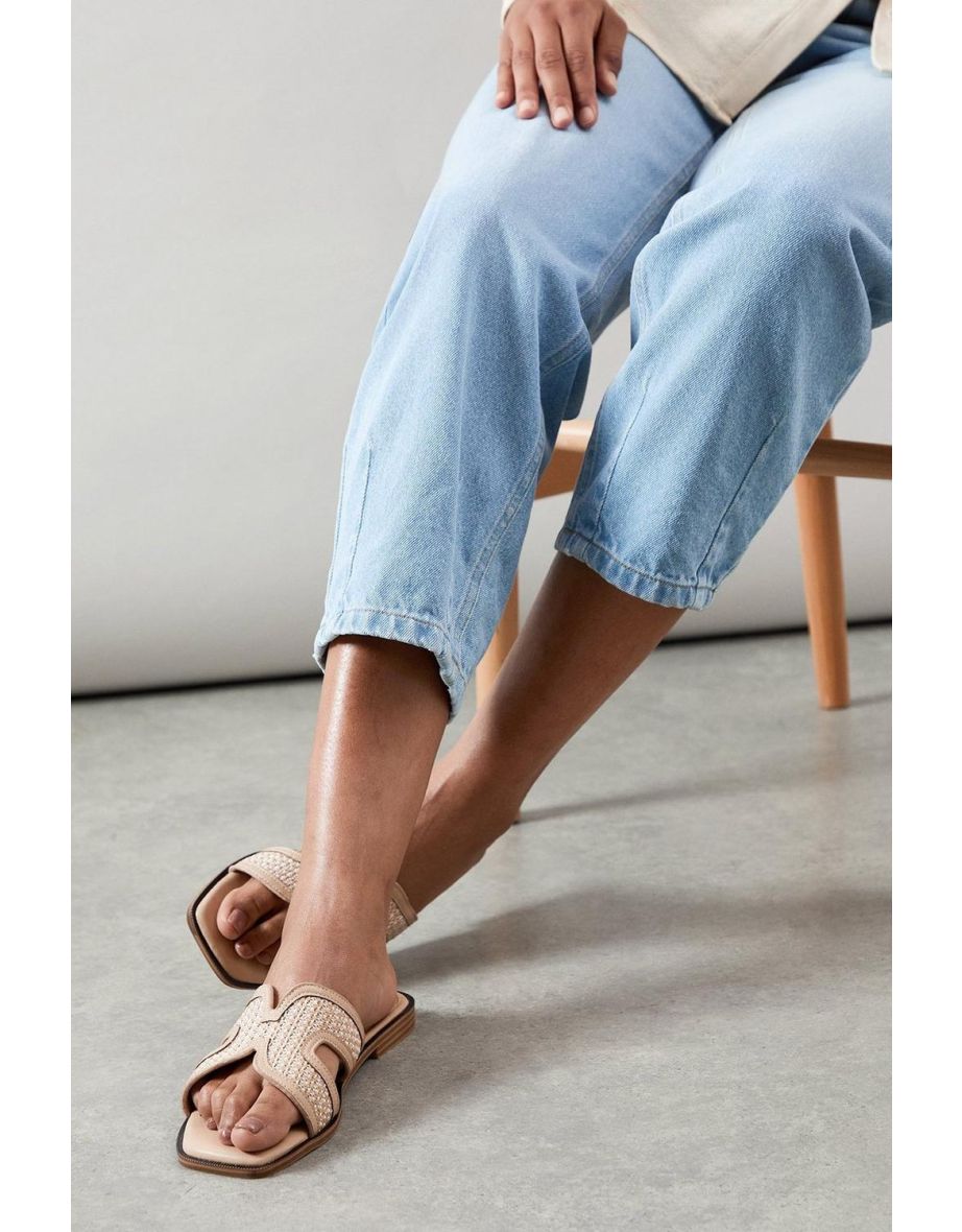 Dwyn Comfort Faux Leather Mix Material Flat Sliders