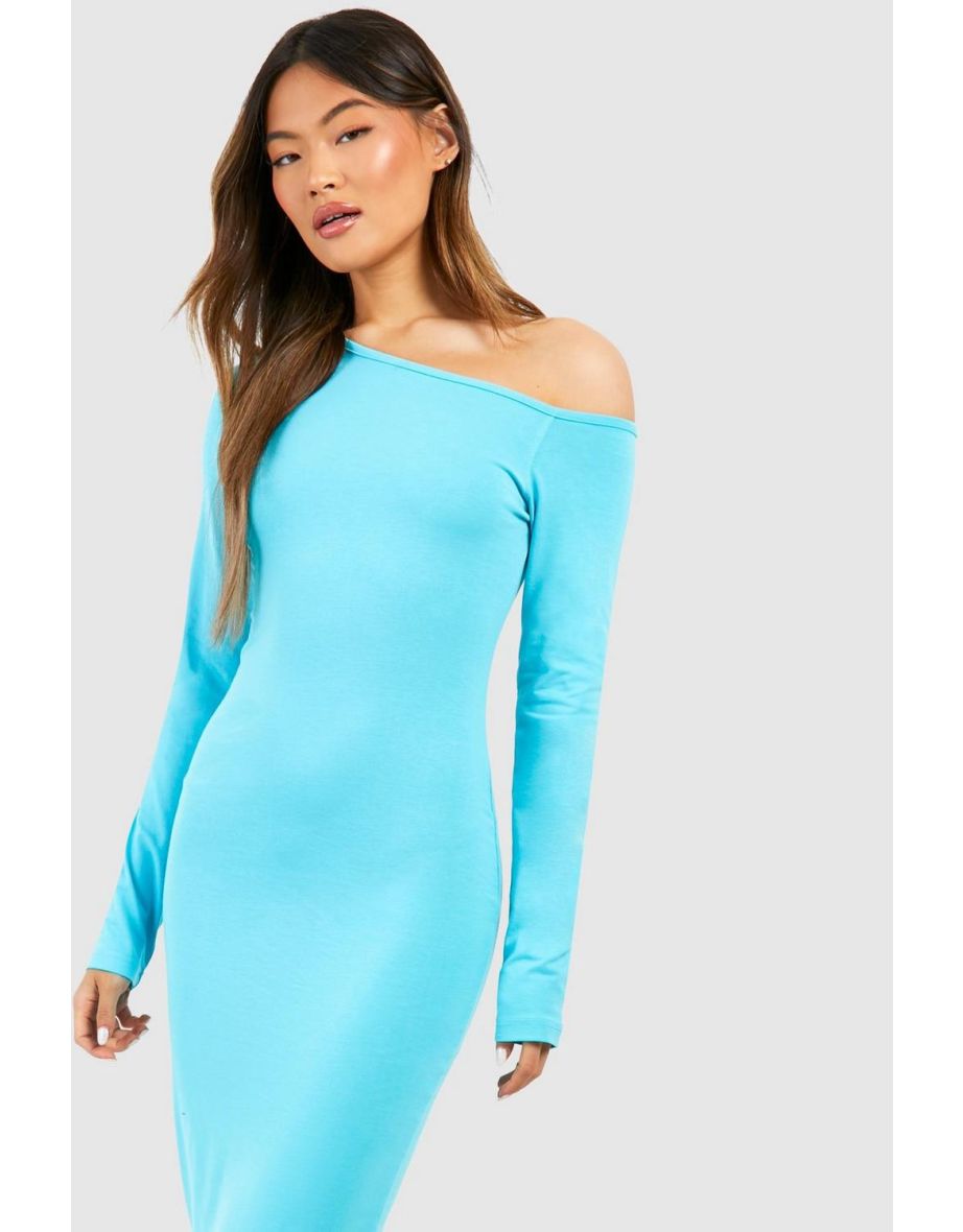 Assymetric Long Sleeve Midi Dress - aqua - 3