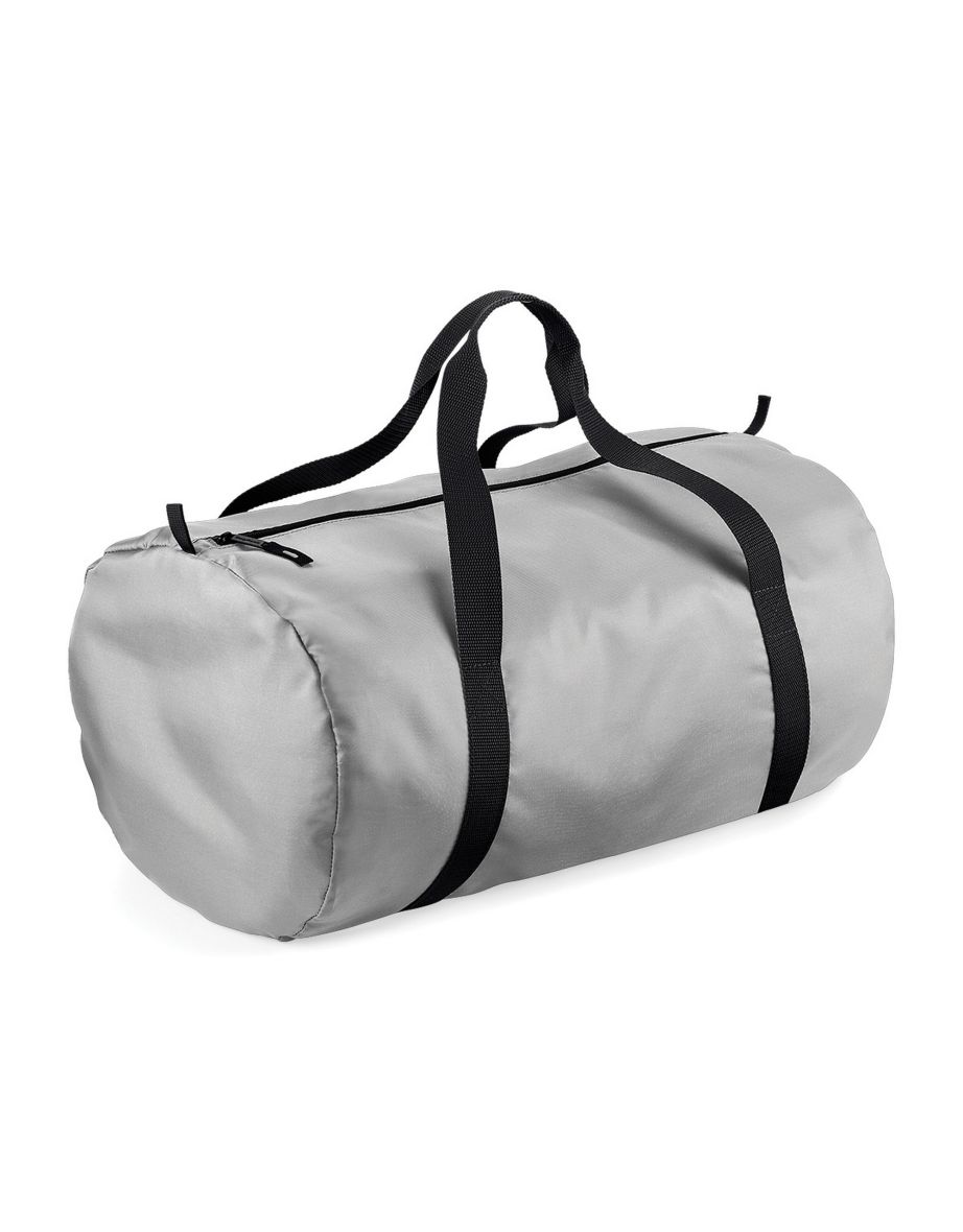 BagBase Packaway Barrel Bag / Duffle Water Resistant Travel Bag (32 Litres) (Pack of 2) - Silver /Black