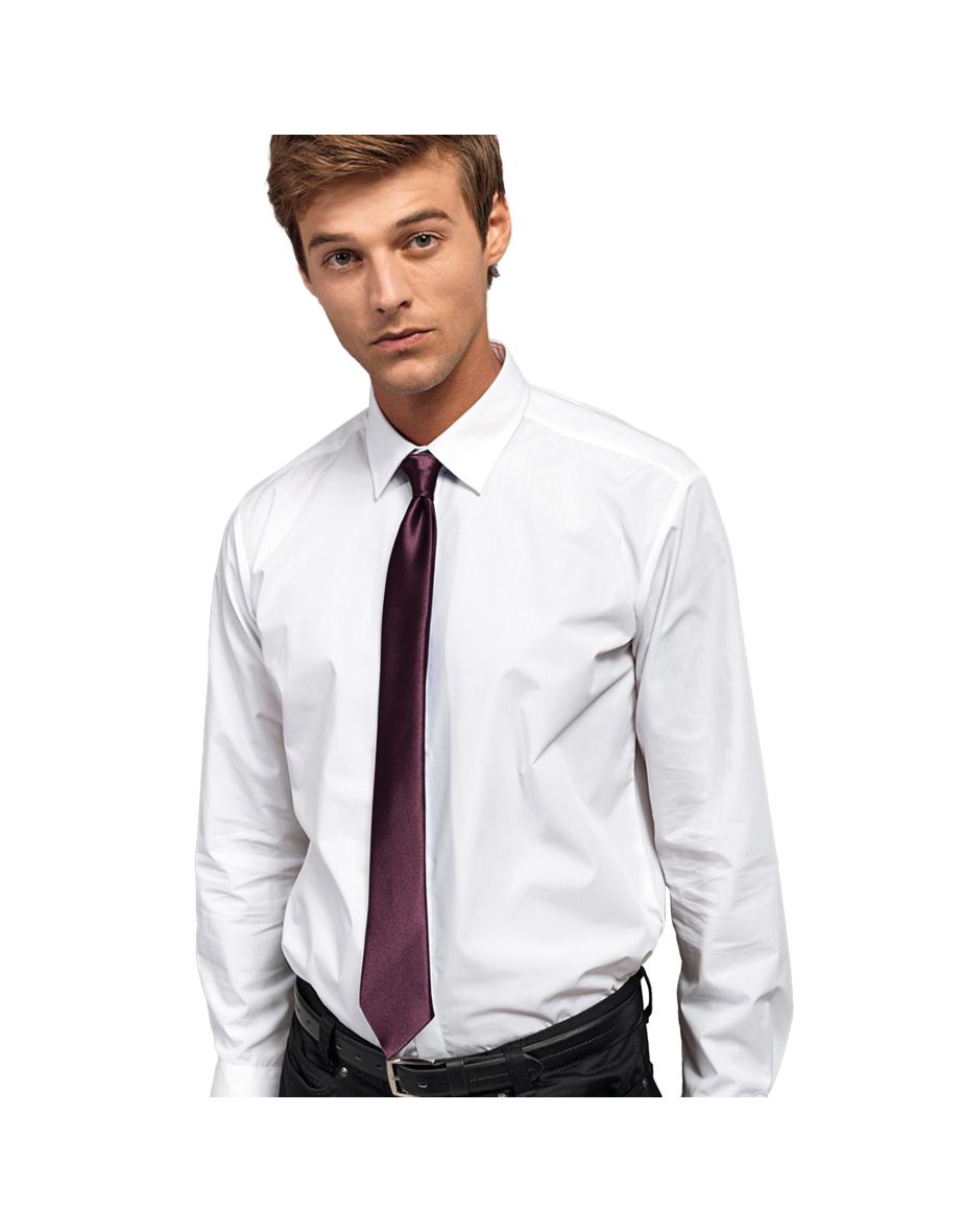 Premier Colours Mens Satin Clip Tie - Aubergine - 1