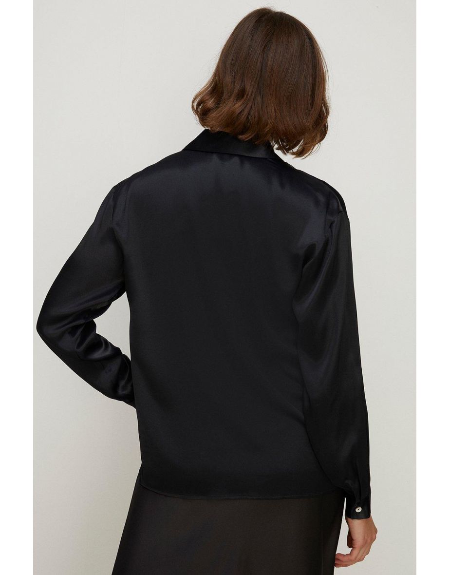 Button Through Long Sleeve Satin Shirt - 2