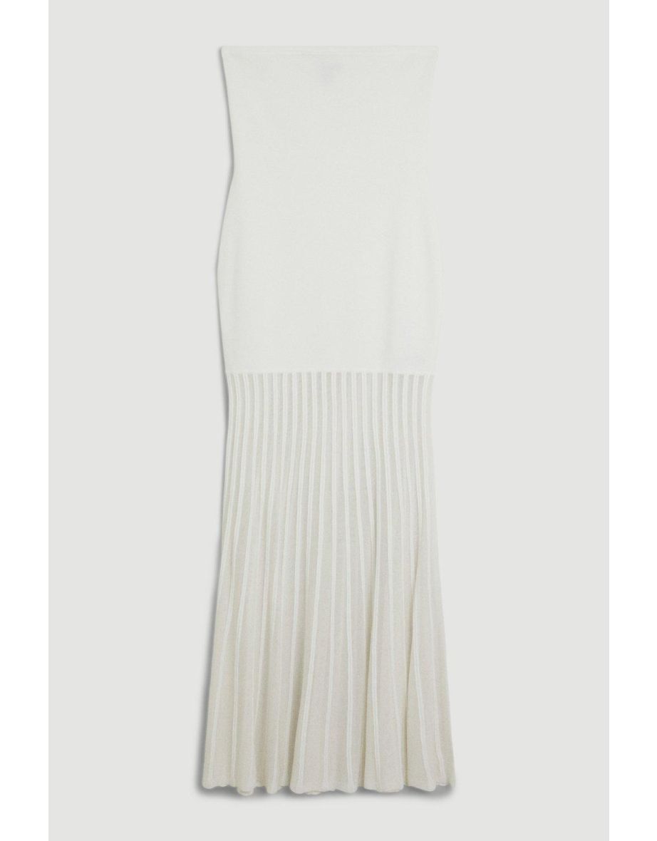Sheer Knit Bandeau Pleated Skirt Midaxi Dress - 3