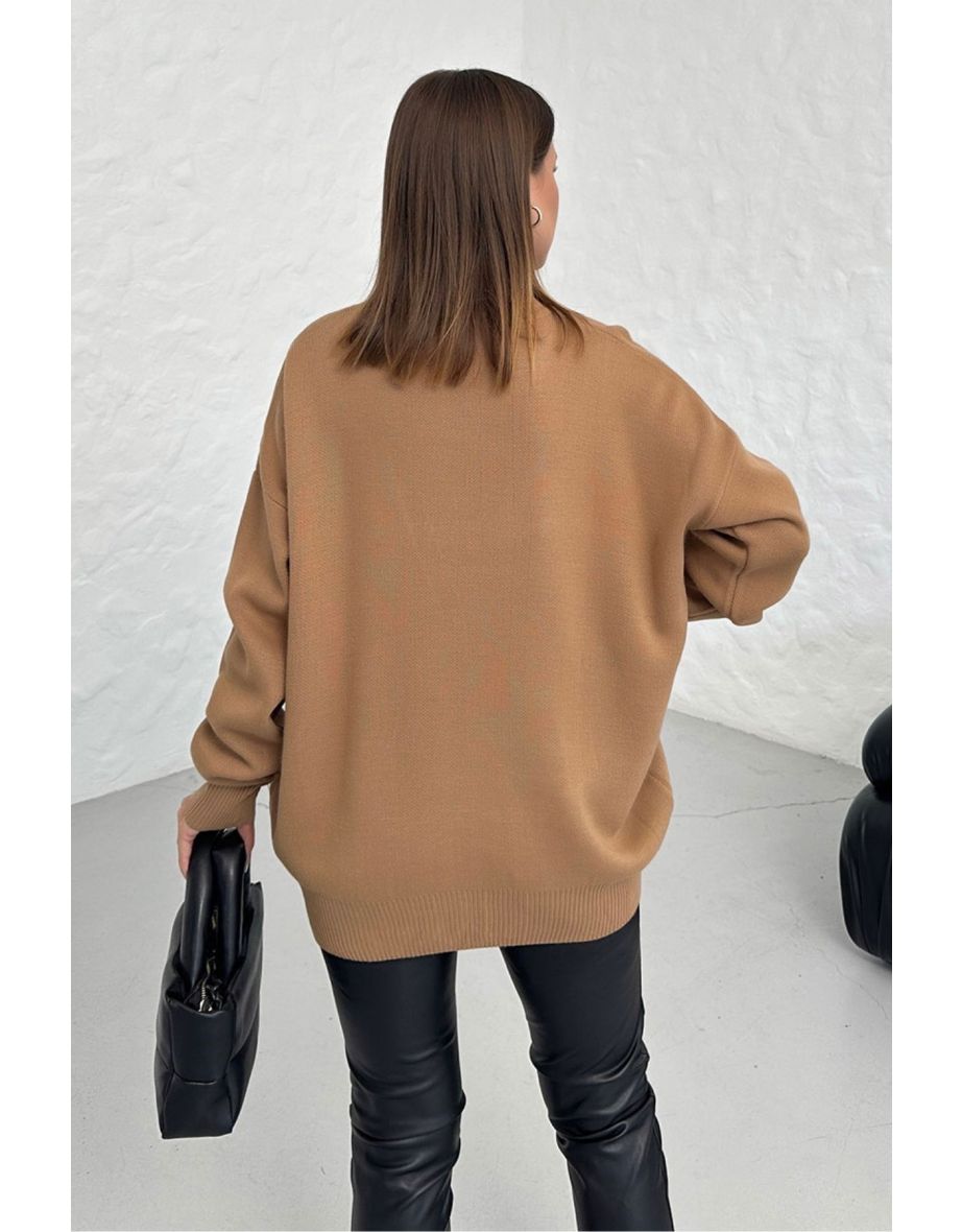 Women's Milk Coffee Long Sleeve Pocket Cardigan - 4
