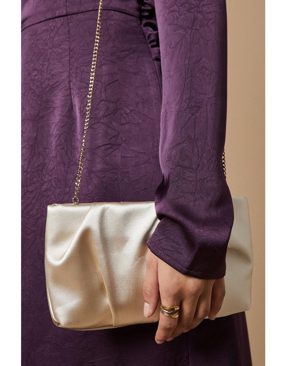 Ruched Satin clutch Bag with Removable Shoulder Strap - 2