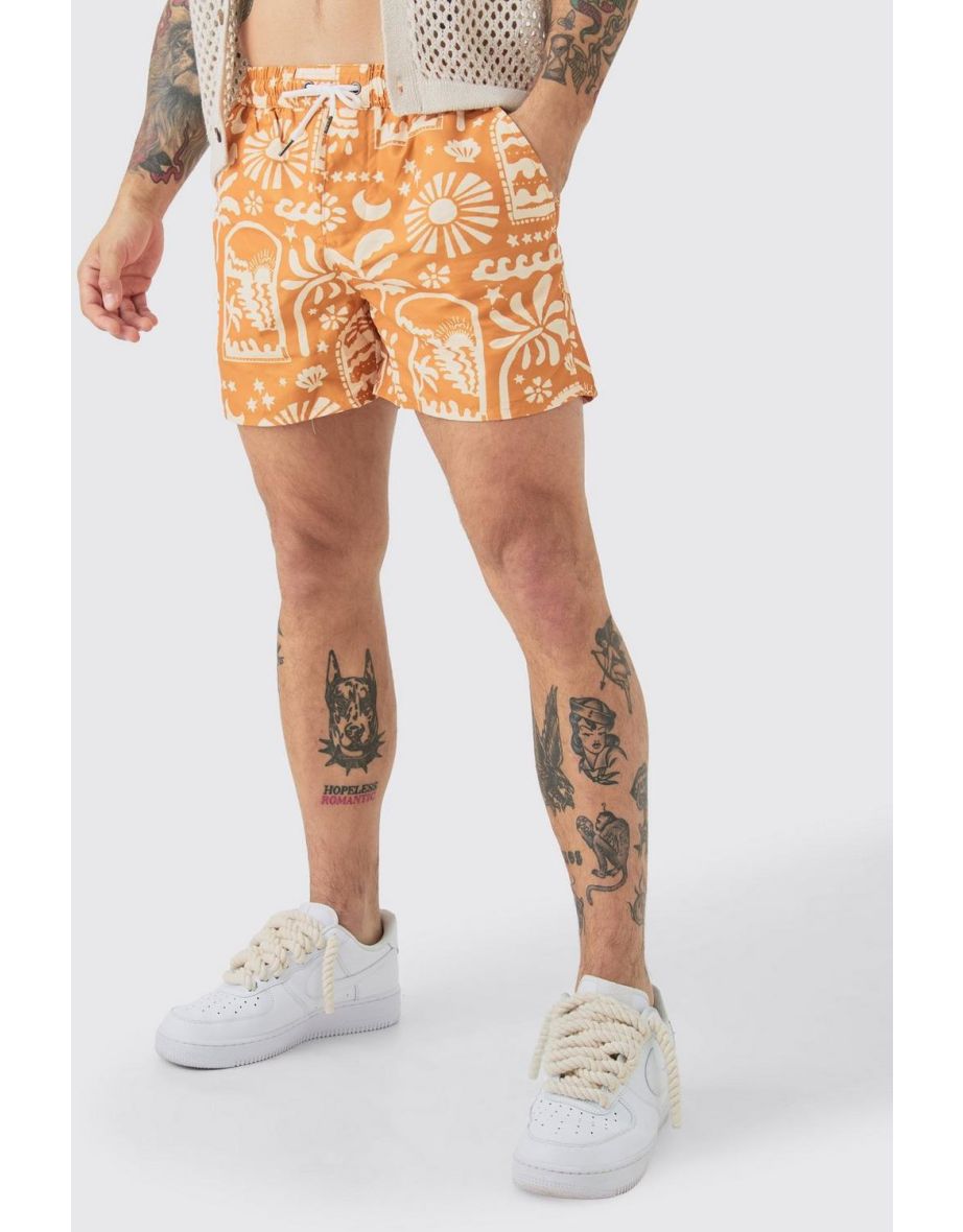 Mid Length Moroccan Swim Short - brown