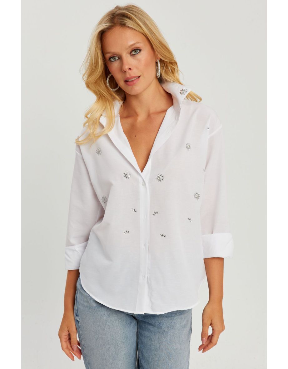 Women's White Jewelled Shirt - 5