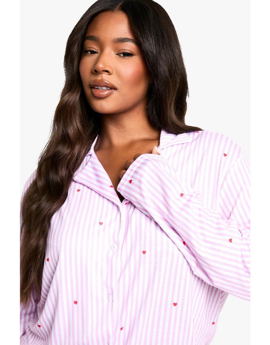 Plus Heart Detail Pinstripe Trouser PJ Set - 3
