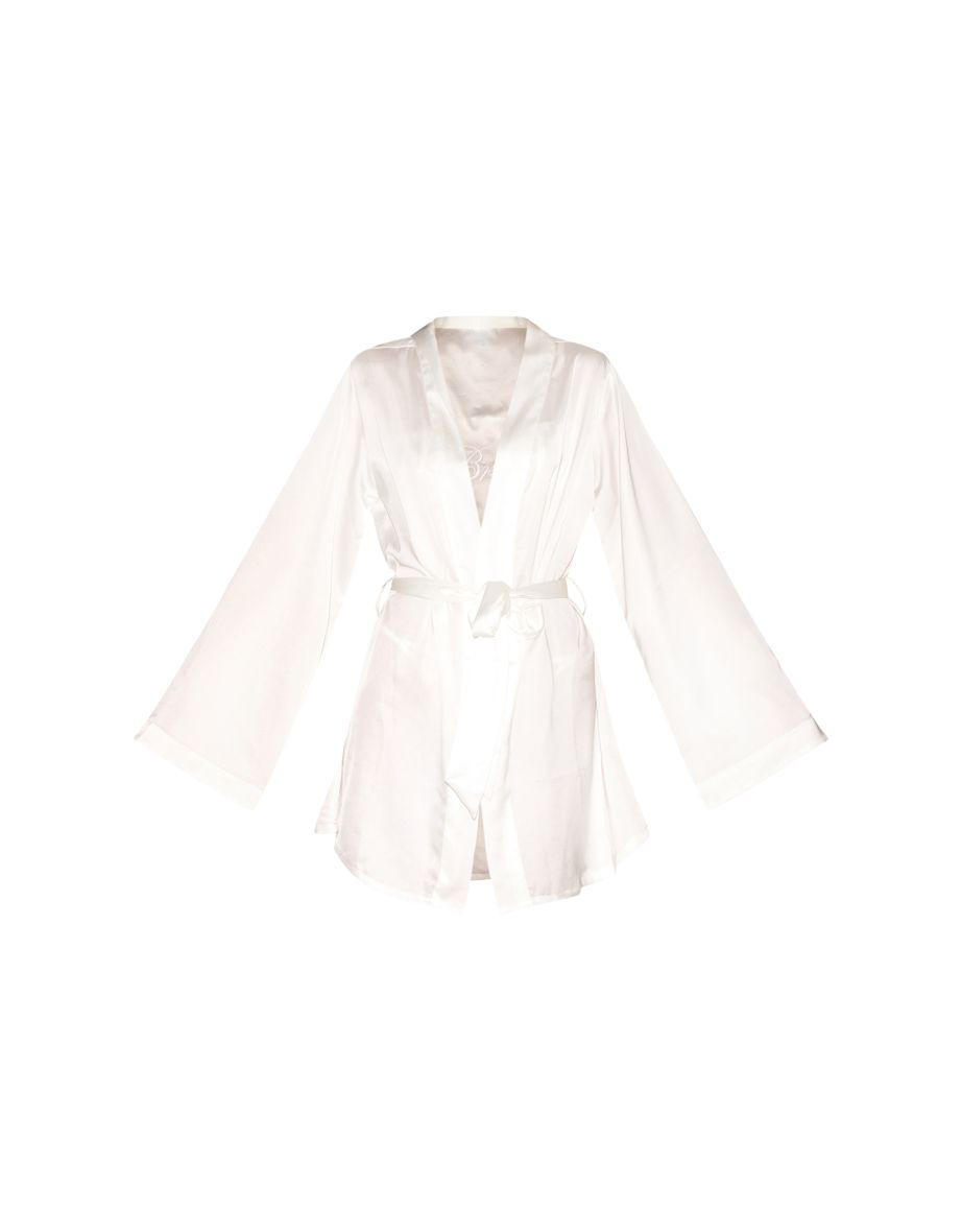White Embroidered Bride Satin Robe - 4