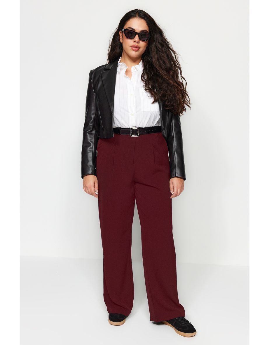 Plus Size Pants - Burgundy - Loose - 5