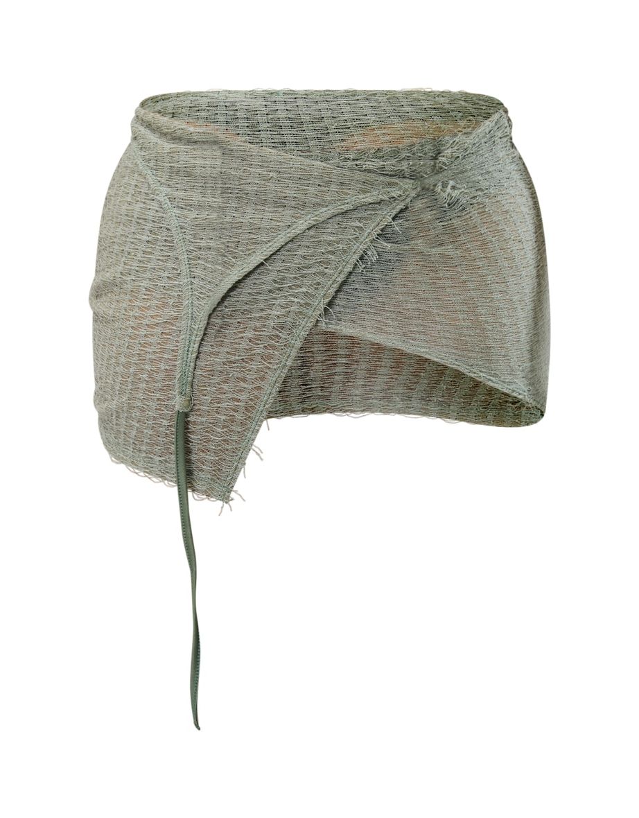Khaki Textured Jersey Fold Over Tie Detail Micro Mini Skirt - 4