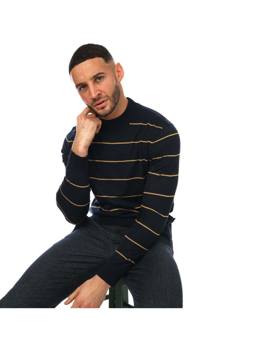 Men's Ted Baker Nocal Stripe Mock Neck Knit in Blue - 6