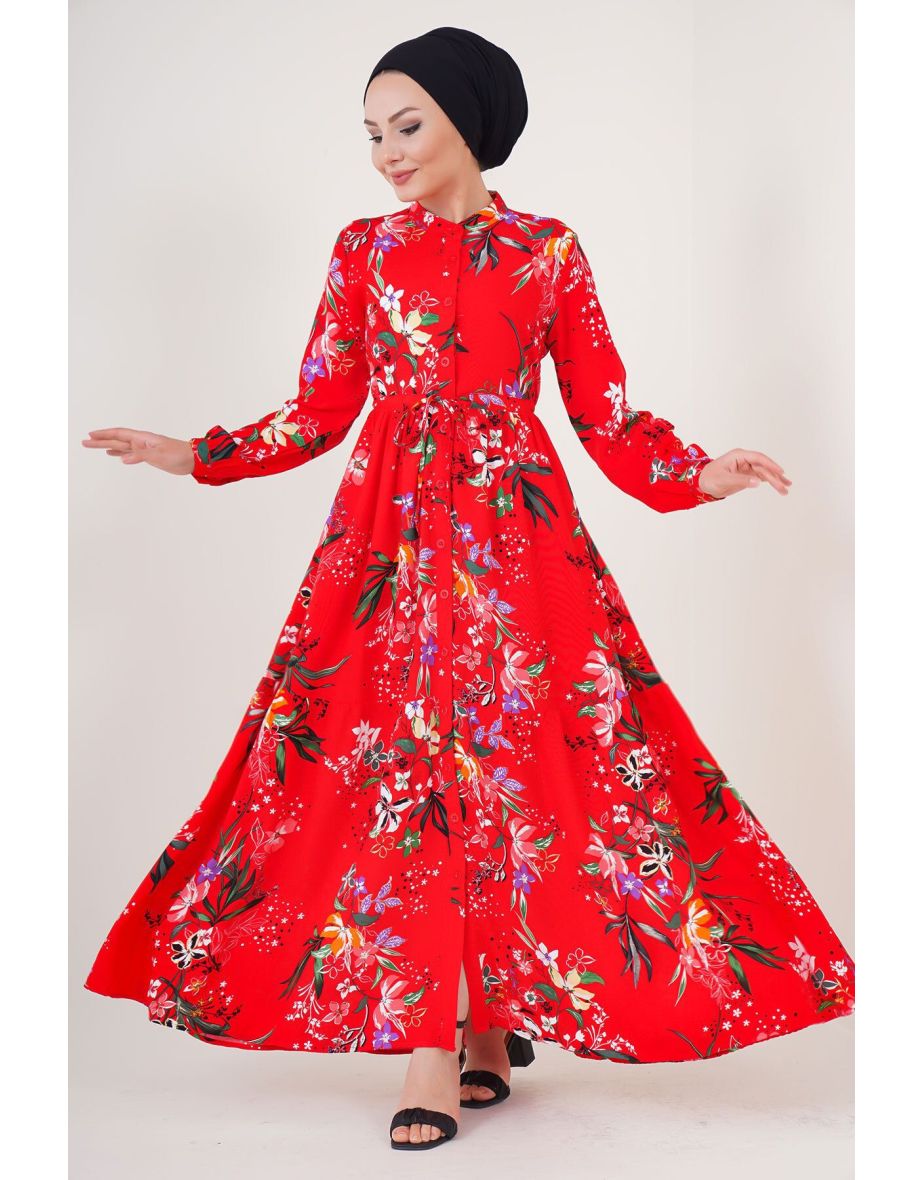 Judge Collar Hijab Dress - A.Red