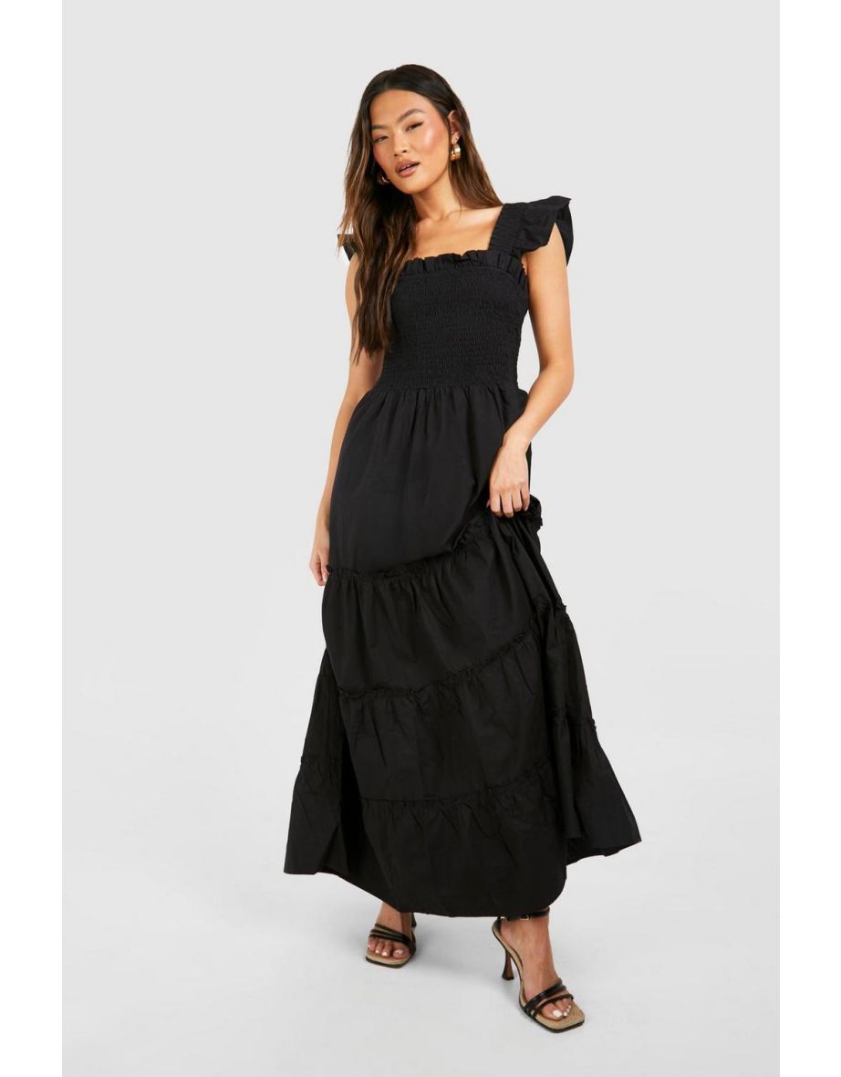 Cotton Tiered Maxi Dress - black
