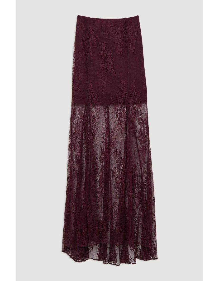 Sheer Lace Godet Woven Maxi Skirt - 3