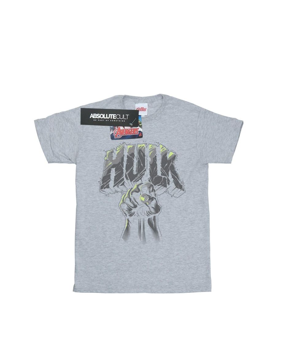 Marvel Mens Hulk Punch Logo T-Shirt - Sports Grey