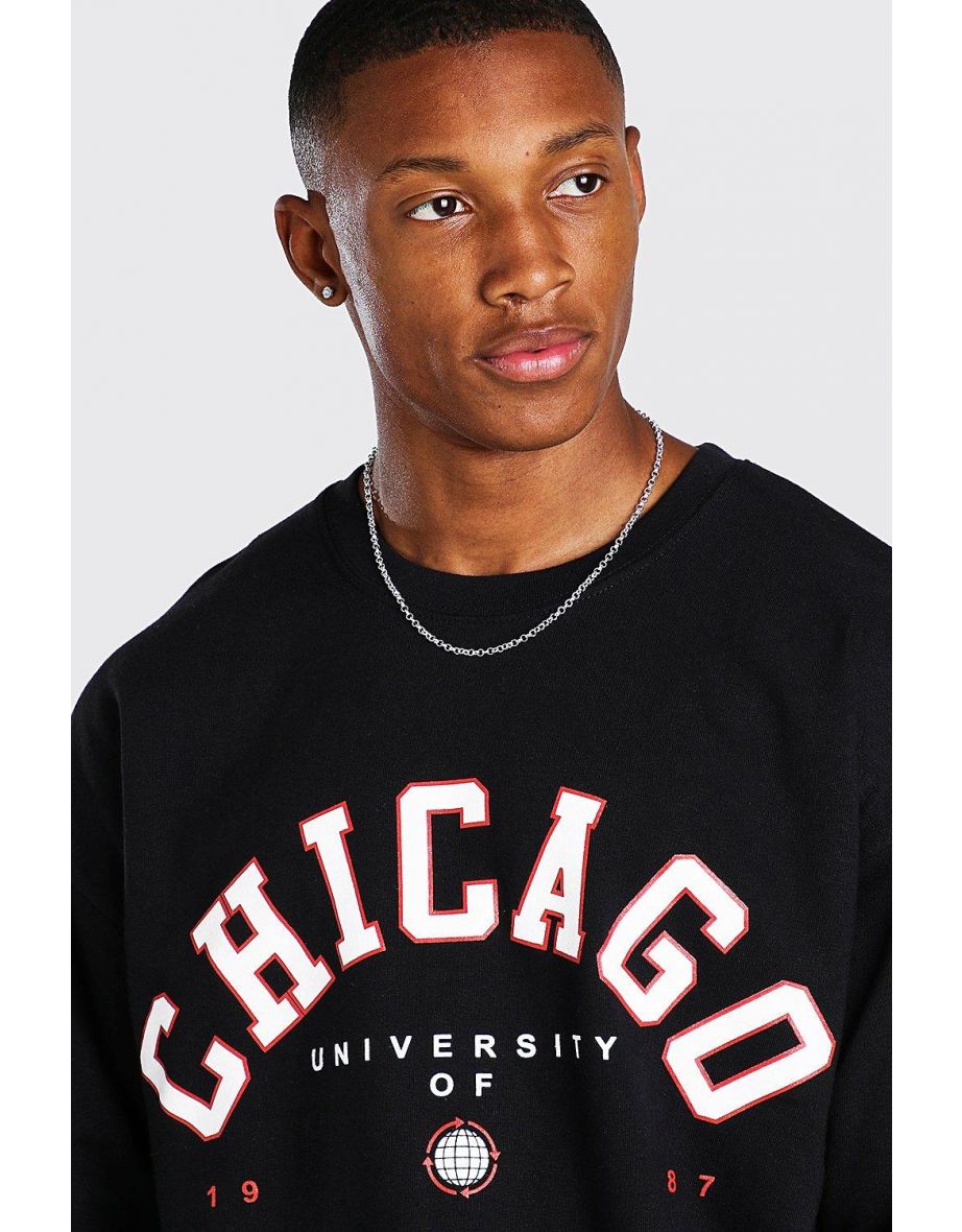 Oversized Chicago Print Sweatshirt - black - 2