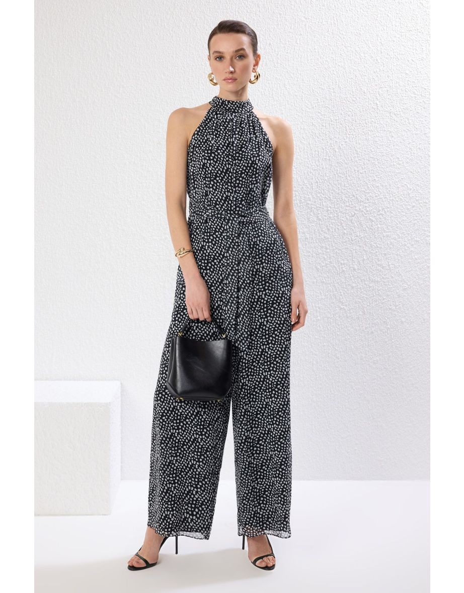 Multicolored Belted Lined Chiffon Woven Jumpsuit